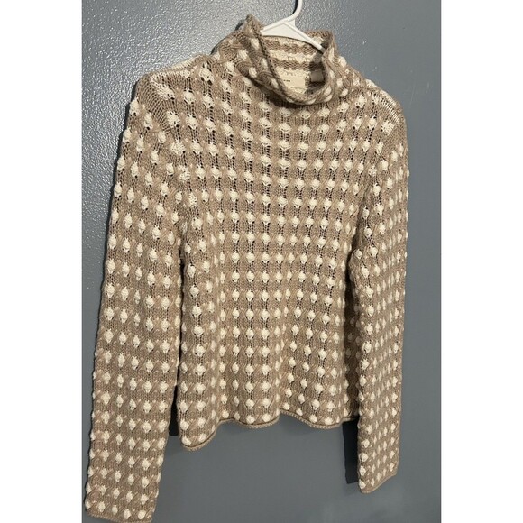 Anthropologie Sleeping On Snow Crochet Popcorn Sweater Mock Neck Tan Cream Med - Picture 1 of 5